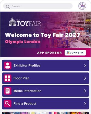 The Toy Fair 2027 app home screen